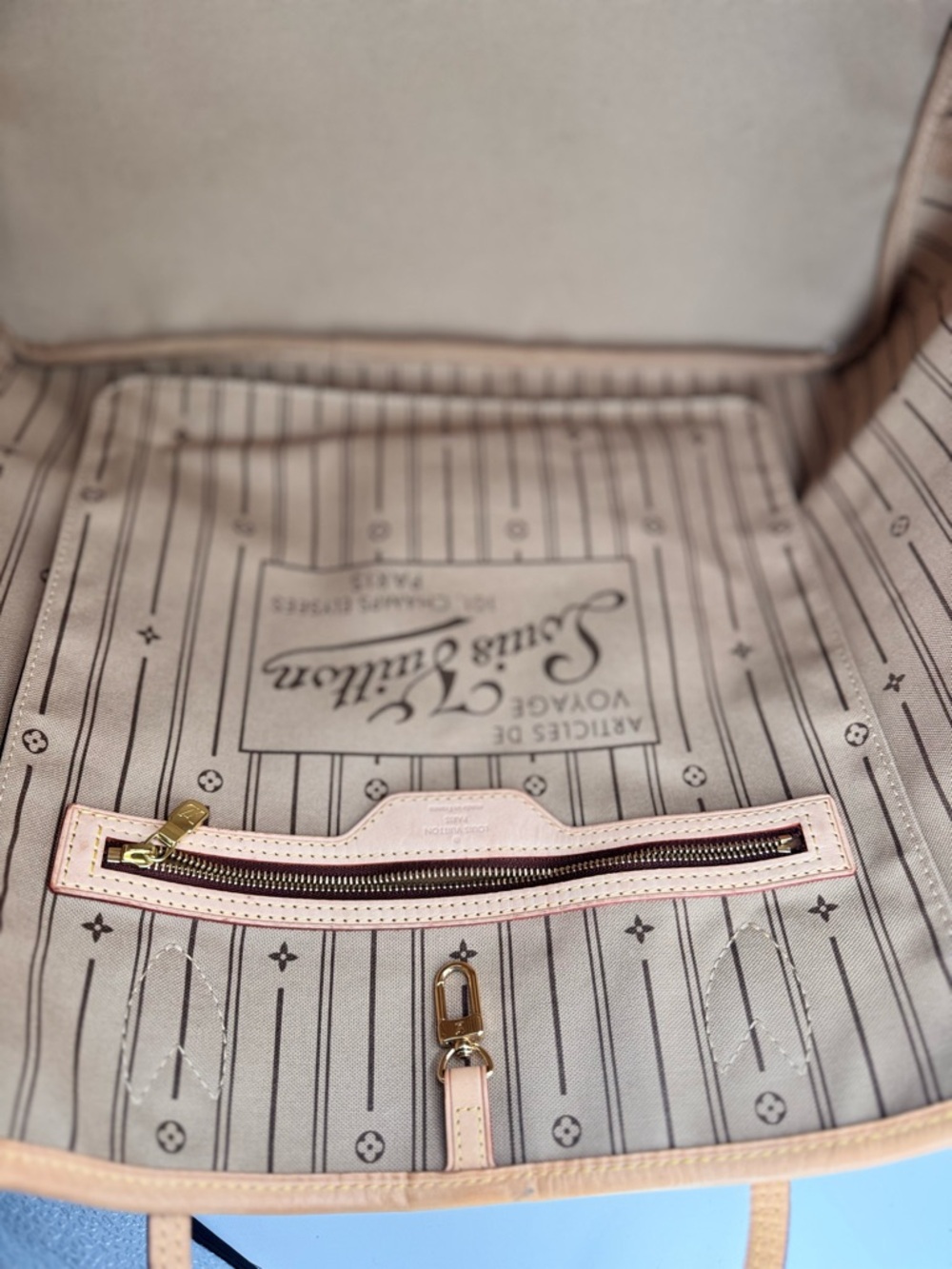 Louis Vuitton Monogram Canvas Tote with Green & Pink Center Stripe - Picture 12 of 16